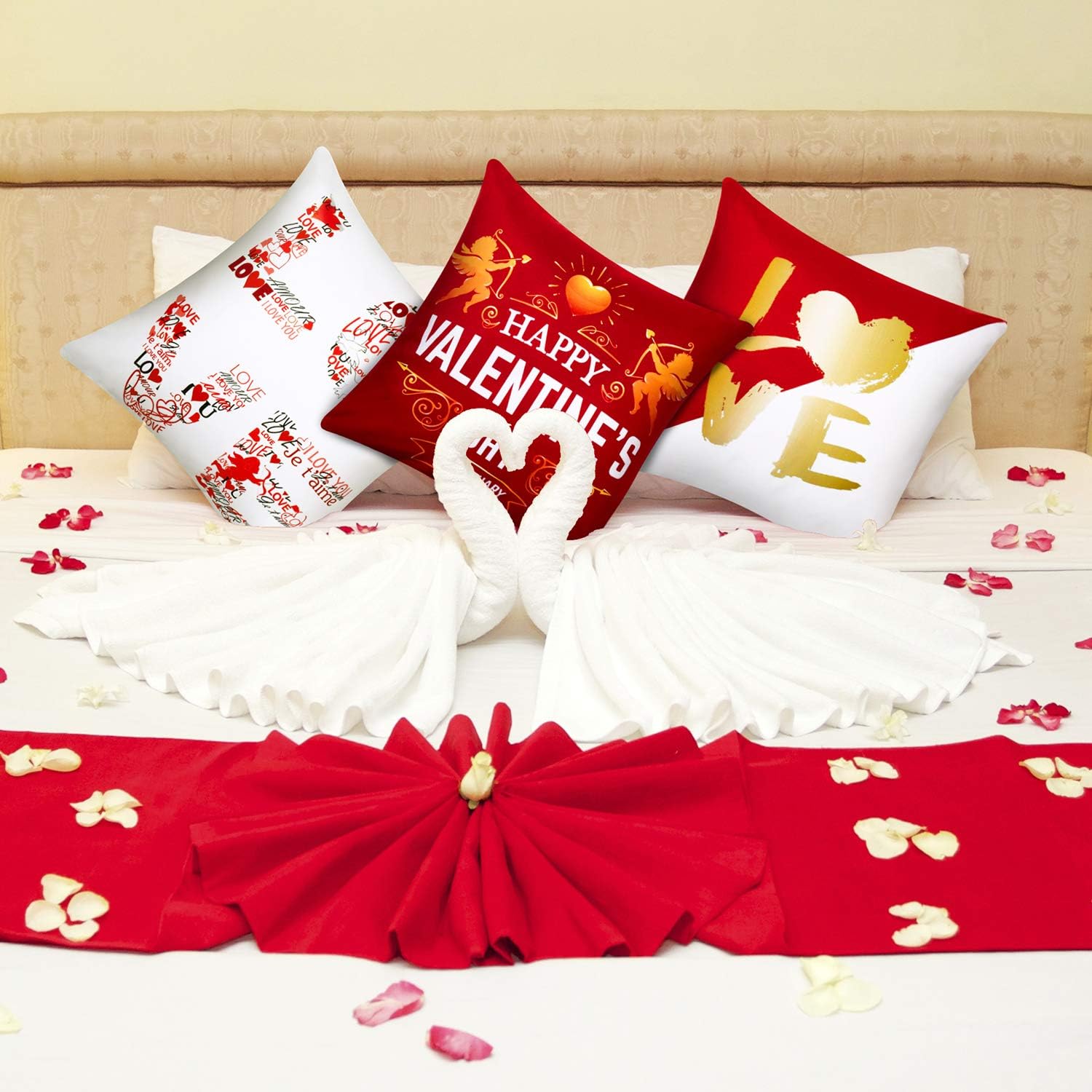 Boao Set of 6 Valentine's Day Pillow Covers 18 x 18 Inch Happy Valentine's Day Love and Heart Throw Cushion Covers Decorative Square Pillow Cases for Sofa Couch Bed Home Living Room Decorations - Image 3