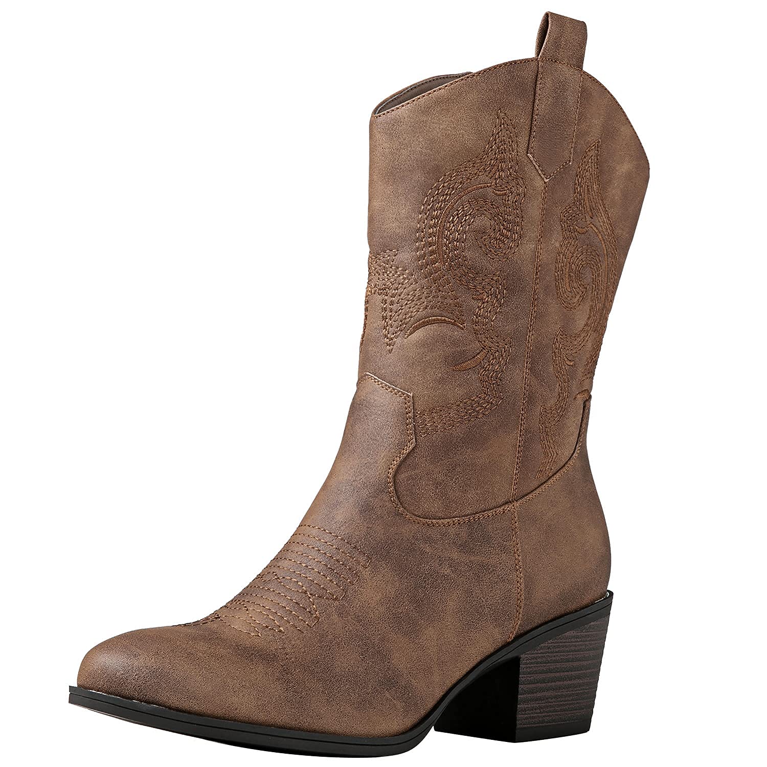 GLOBALWIN Women's Mid Calf The Western Cowgirl Boots Fashion Cowboy Boots For Women Chunky Low Heel