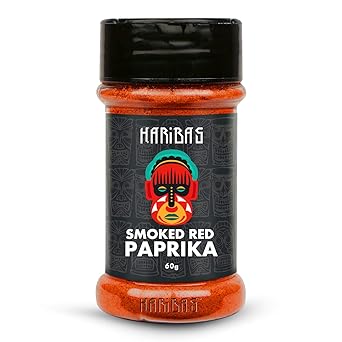 HARIBAS Pure Smoked Red Paprika 60 grams, Natural Vegetarian Dry Hot and Spicy Chilli Aromatic Seasoning Powder