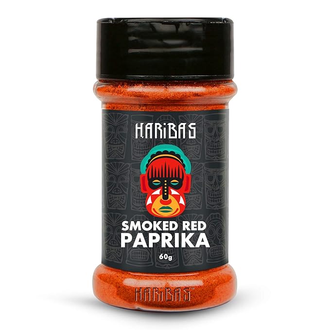 HARIBAS Pure Smoked Red Paprika 60 grams, Natural Vegetarian Dry Hot and Spicy Chilli Aromatic Seasoning Powder