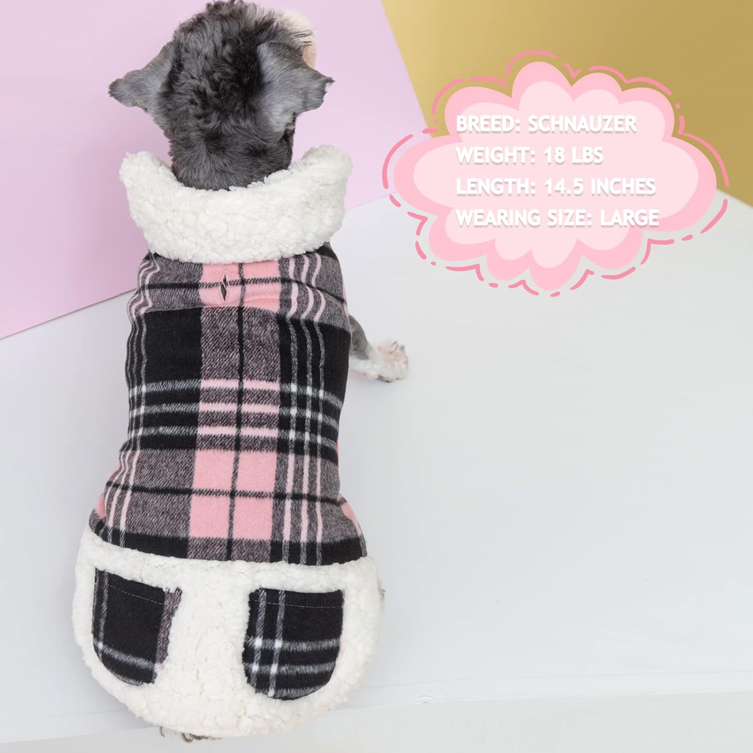 KYEESE Dog Jacket Checked Plaid with Leash Hole for Winter Windproof Sort Warm Lined Dogs Vest Cold Weather Coats with Pocket for Small Dogs Cats