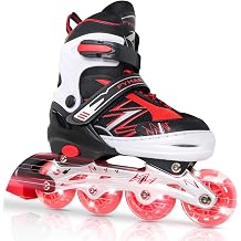 Adjustable Inline Skates for Kids Girls Boys Kids Beginners Black & Red Inline Roller Skates with Light Up Wheels for Kids and Youth Indoor Outdoor Sports Small Size 11C-1 US