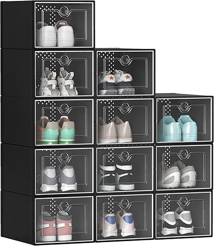 Vista 51 de YITAHOME Cajas de almacenamiento apilables XL, 18 organizadores y cajones para zapatos, color negro (tamaño extra grande)