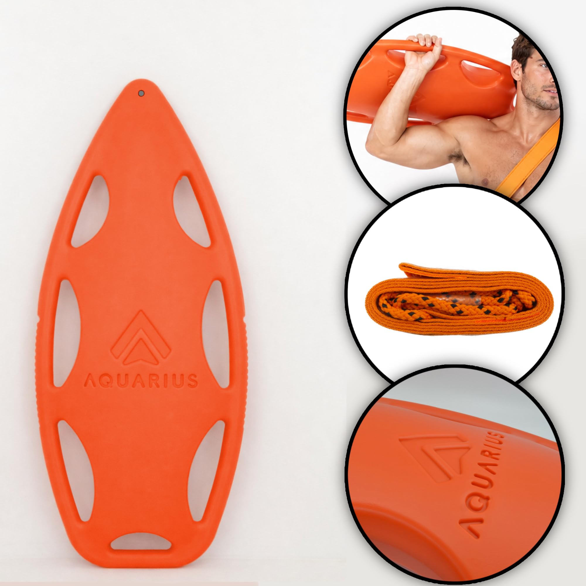 molti Rettungsboje Erwachsene 84x37cm – PRS-Zertifiziert, Freiwasser | Polyethylen, 7 Tragegriffe, verstellbarer Brustgurt, ca. 1,55 kg, leuchtend Orange, für Rettungstraining