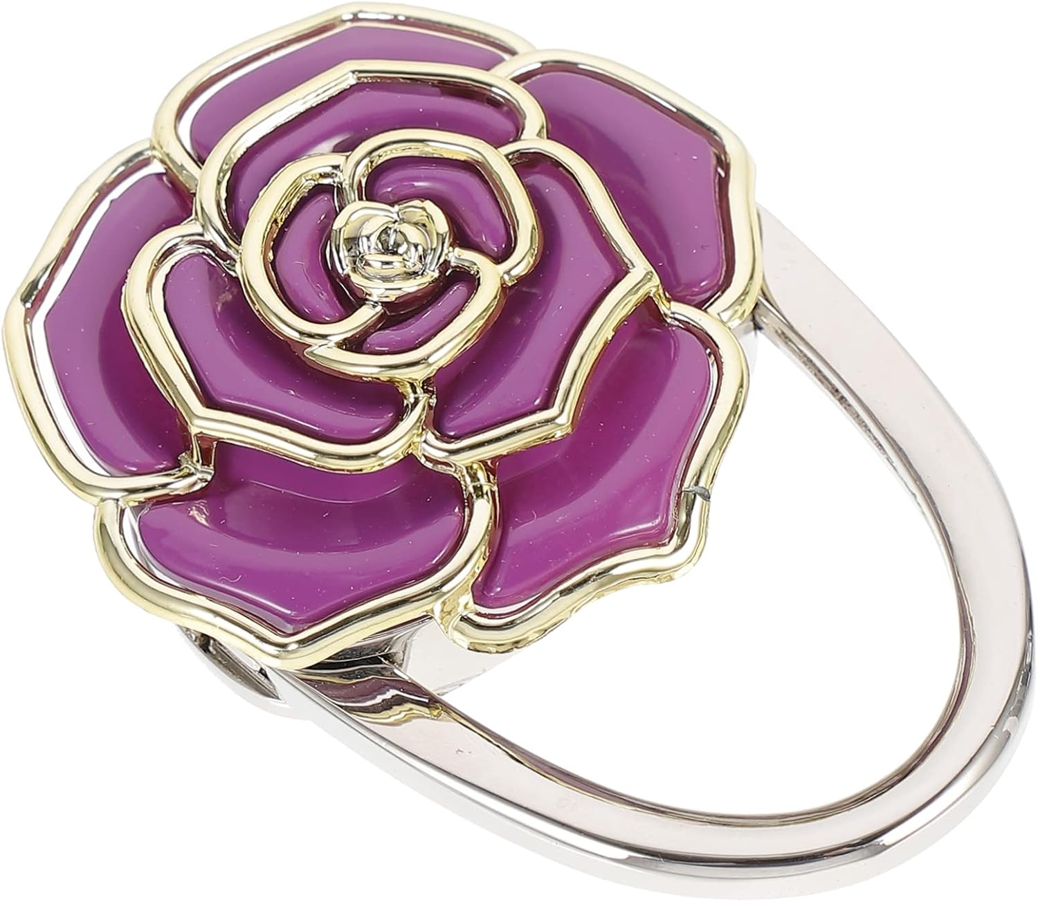 Foldable Rose Flower Handbag Hook Purse Holder Table Hanger Non Slip Zinc Alloy Acrylic Purple for to Thickness Portable and Stylish