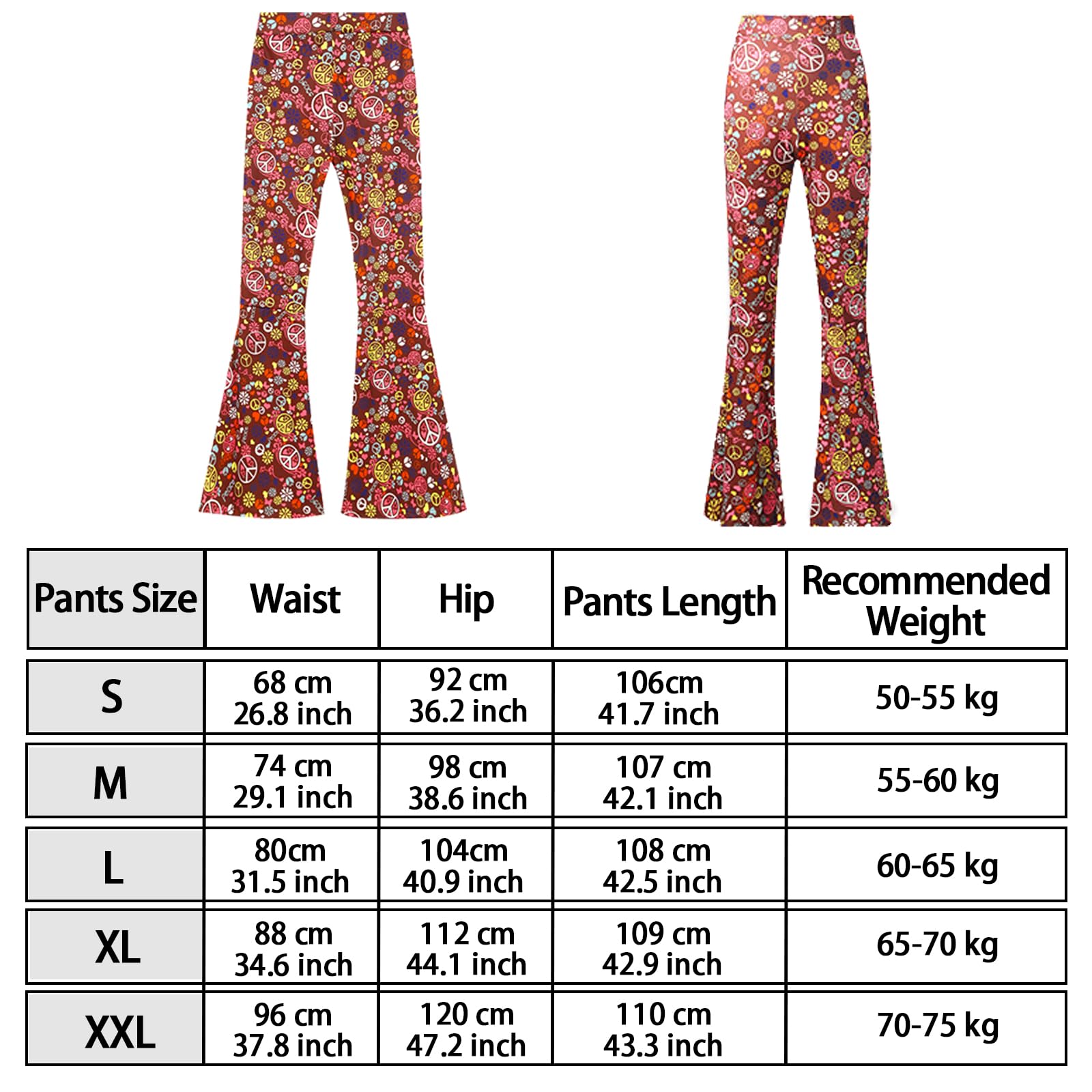 Deguisement Hippie Femme Annee 70 Gilet à Franges Sans Manches Pantalon Disco Déguisement Année 70 60 Accessoires Costume Hippie Femme Adulte Fille Tenue Déguisement Disco pour Carnaval Halloween