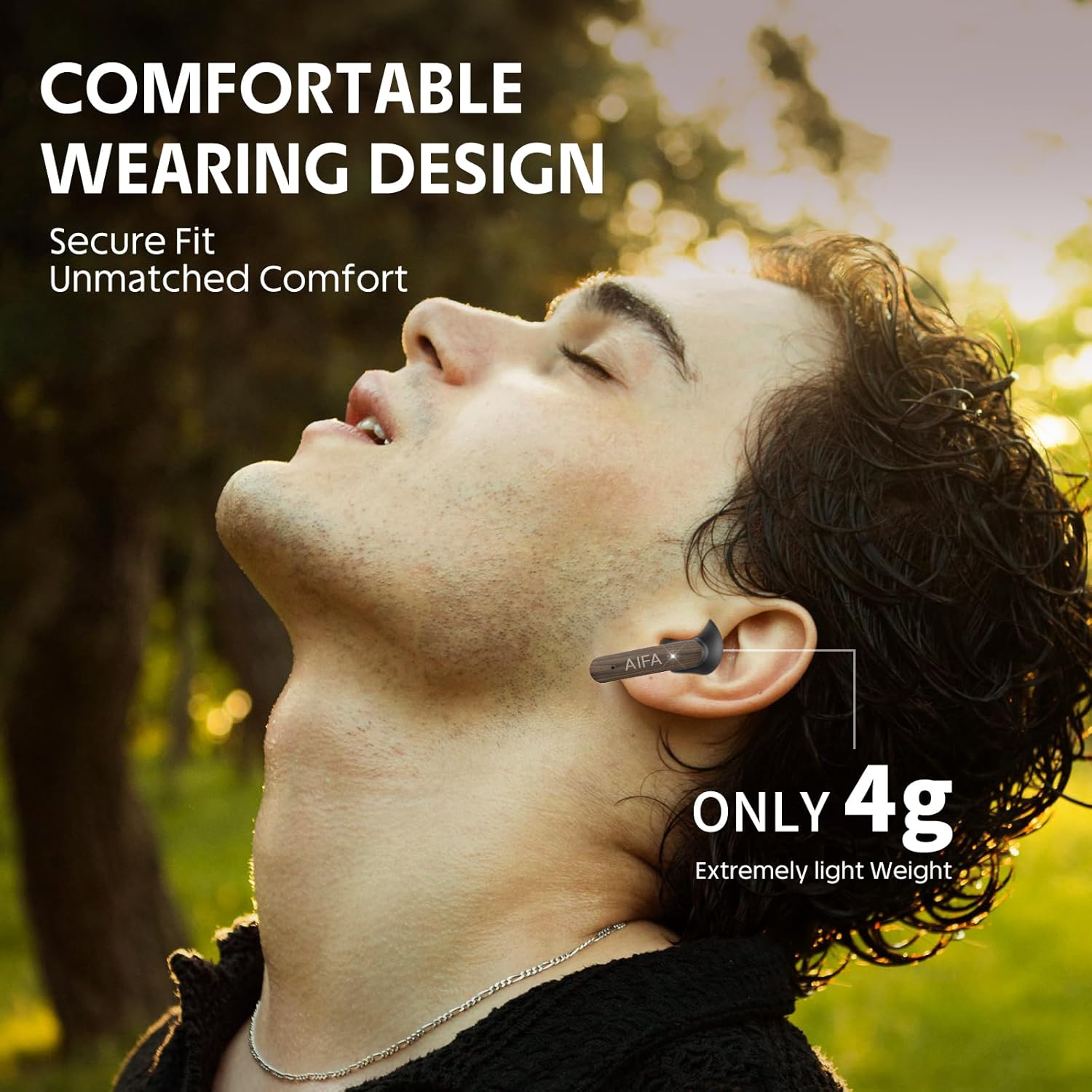 AIFA Wireless Earbuds, in-Ear Bluetooth Earbuds with Microphone, 35 Hours Playback for Everyday/Gaming/Office, Walnut Wood