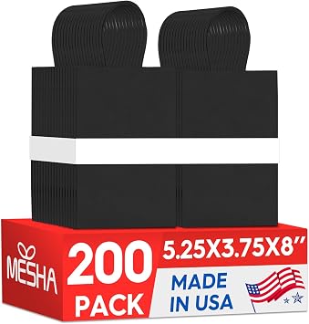 MESHA Gift Bags 200Pcs 5.25x3.75x8 Small Black Paper Bags with Handles Bulk | Heavy Duty Recycled Kraft Bag for Small Business,Birthday,Party,Wedding,Retail,Shopping Bag