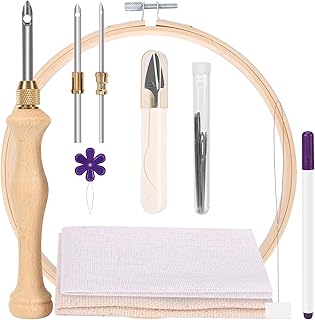 Pllieay Punch Needle Starter Kit with Embroidery Hoop, Adjustable Needle Punch, Tufting Cloth, Rug Hooking Beginner Kit for Beginner Embroidery Floss Cross Stitching