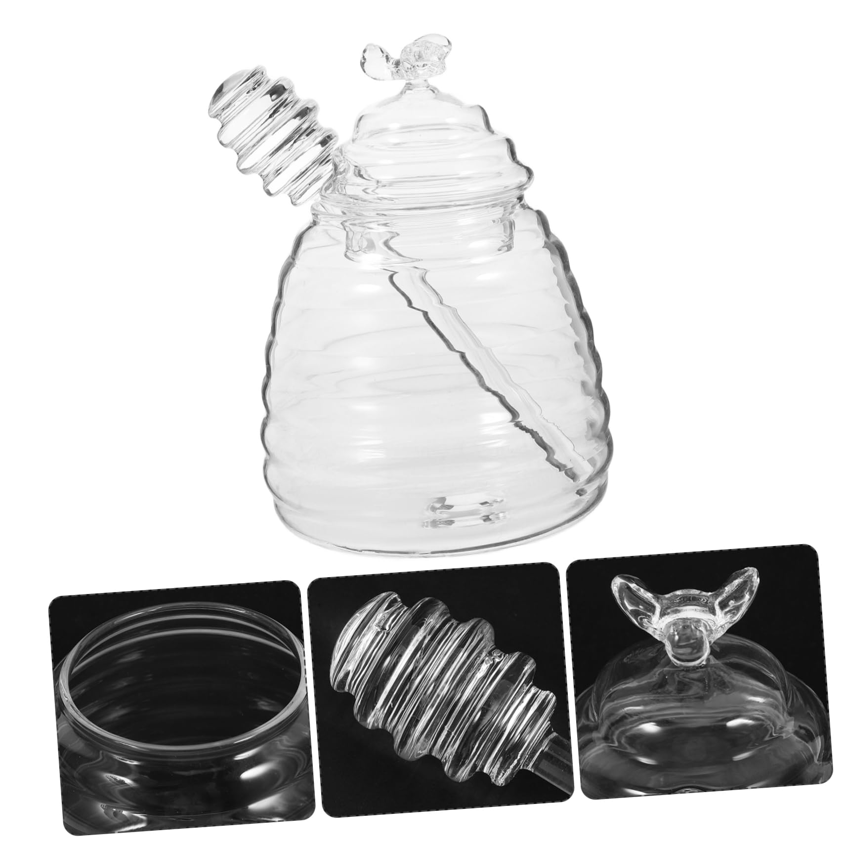 NAMOARLY 1Set Honey Pot Jar Set with Dipper and Lid Glass Honey Container for Breakfast and Tea Honey Dispenser for Home Kitchen Use