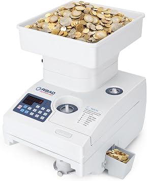 Ribao HCS-3500AH Coin Counter, Heavy Duty Bank Grade Anti-Jam Coin Sorter with Motorized Hopper,