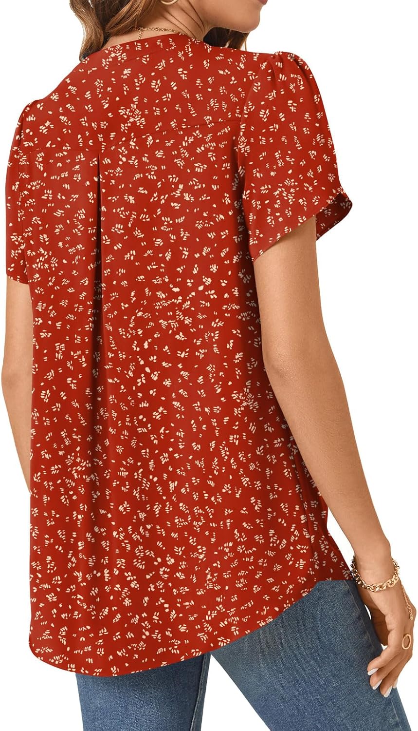 TAOHUADAO Womens Summer Dressy Chiffon Blouses Short Sleeve V Neck Tops for Leggings Casual T-Shirts - Image 4