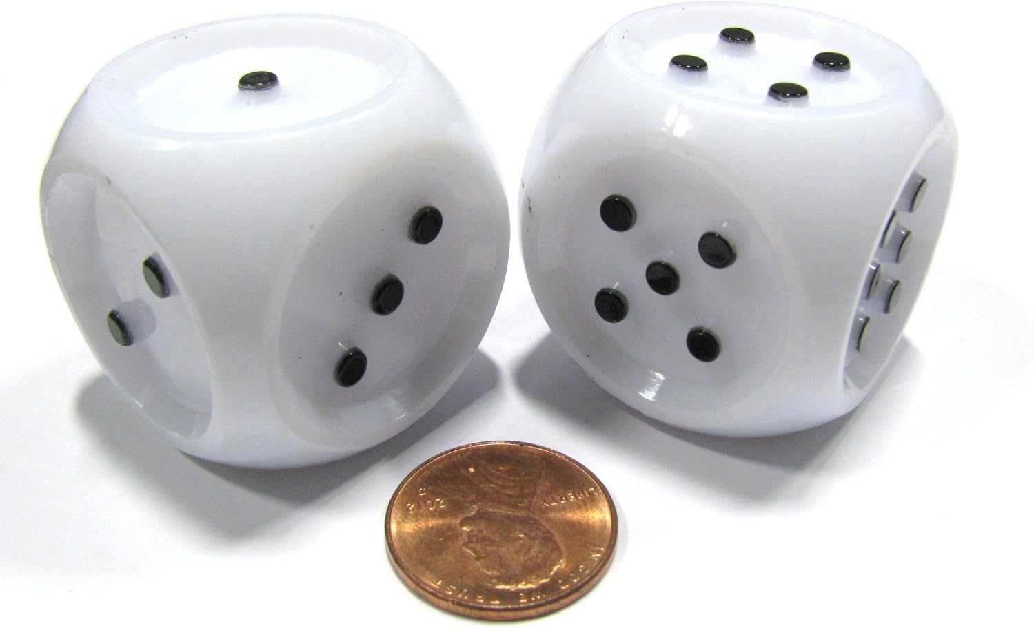 Set of 2 Large 32mm Tactile Dice for The Seeing Impaired - White with Black Pips by Koplow Games