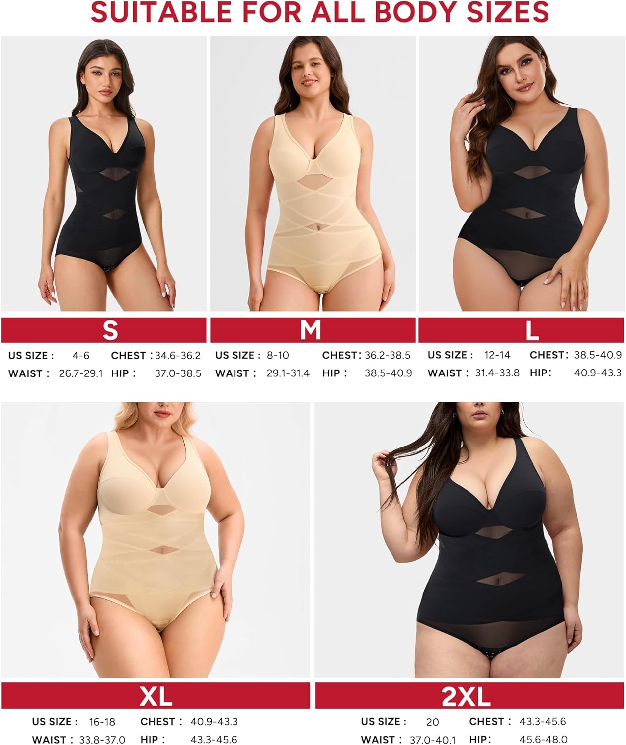 Nebility Shapewear Bodysuits for Women Tummy Control Body Shaper Faja V Neck Body Suits