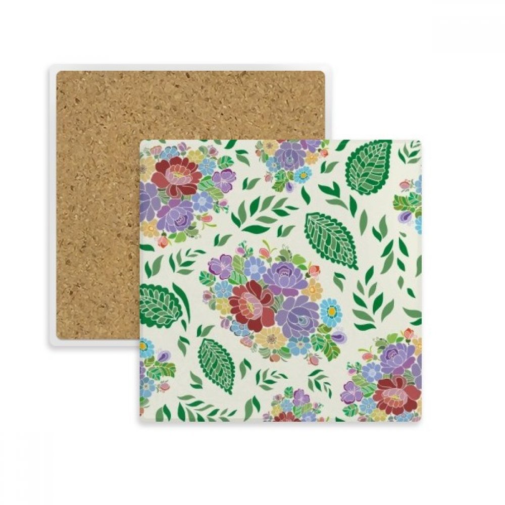 Coaster carré japonais en pierre absorbante avec motif de fleurs et feuilles multicolores