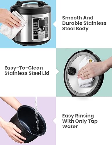 Vista 23 de COMFEE - Arrocera 6 en 1 de acero inoxidable, cocina lenta, vaporizador, salteado y calentador, 2 cuartos de galón, 8 tazas cocidas