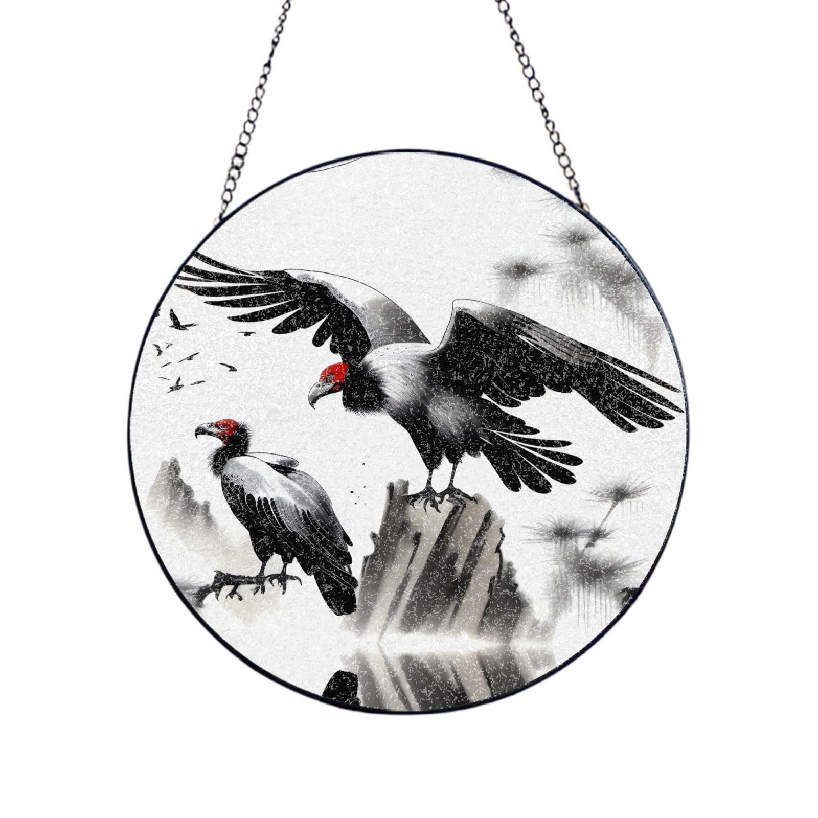 Phayah Vulture Standing Print Stained Glass Window Hanging Sun Catchers Decoration Mother'S Day Birthday Gifts For Home Garden Porch 10in（25cm）