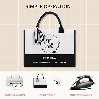 OKBA 6 PCS Personalized Classic Canvas Tote Bag(Black and White),Inside Zipper Pocket Grocery Tote DIY Gift,for Wedding,Birthday,Beach,Perfect Gifts for Women,Mom,Teachers,Friends