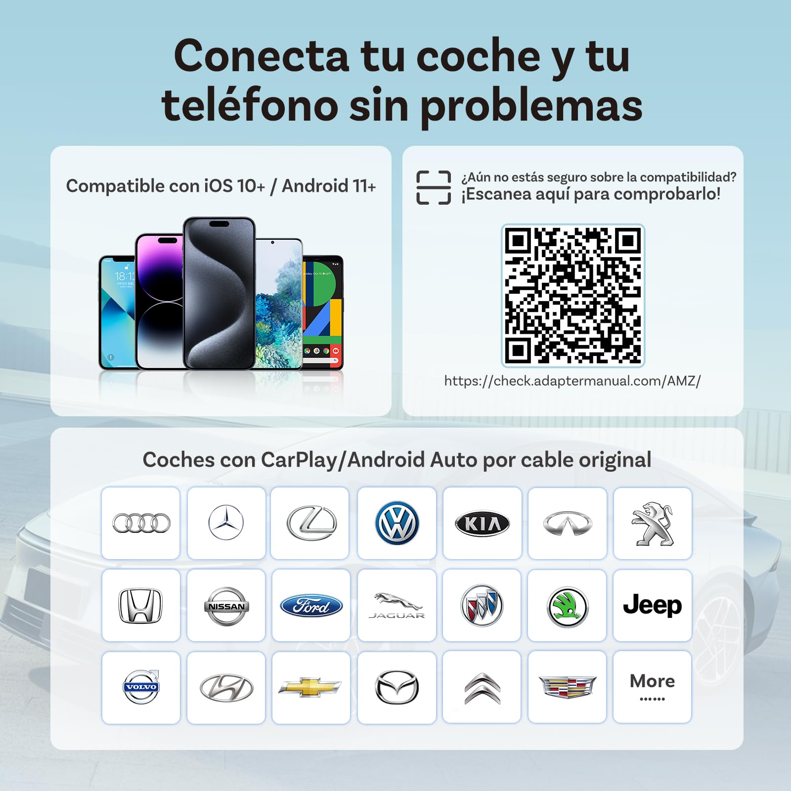 OTTOCAST (2026 Mejorado) Adaptador CarPlay Inalámbrico y Android Auto 2 en 1, Mini Slim para iOS 10+ y Android 11+, Multiusuario, Plug & Play, Conexión Rápida