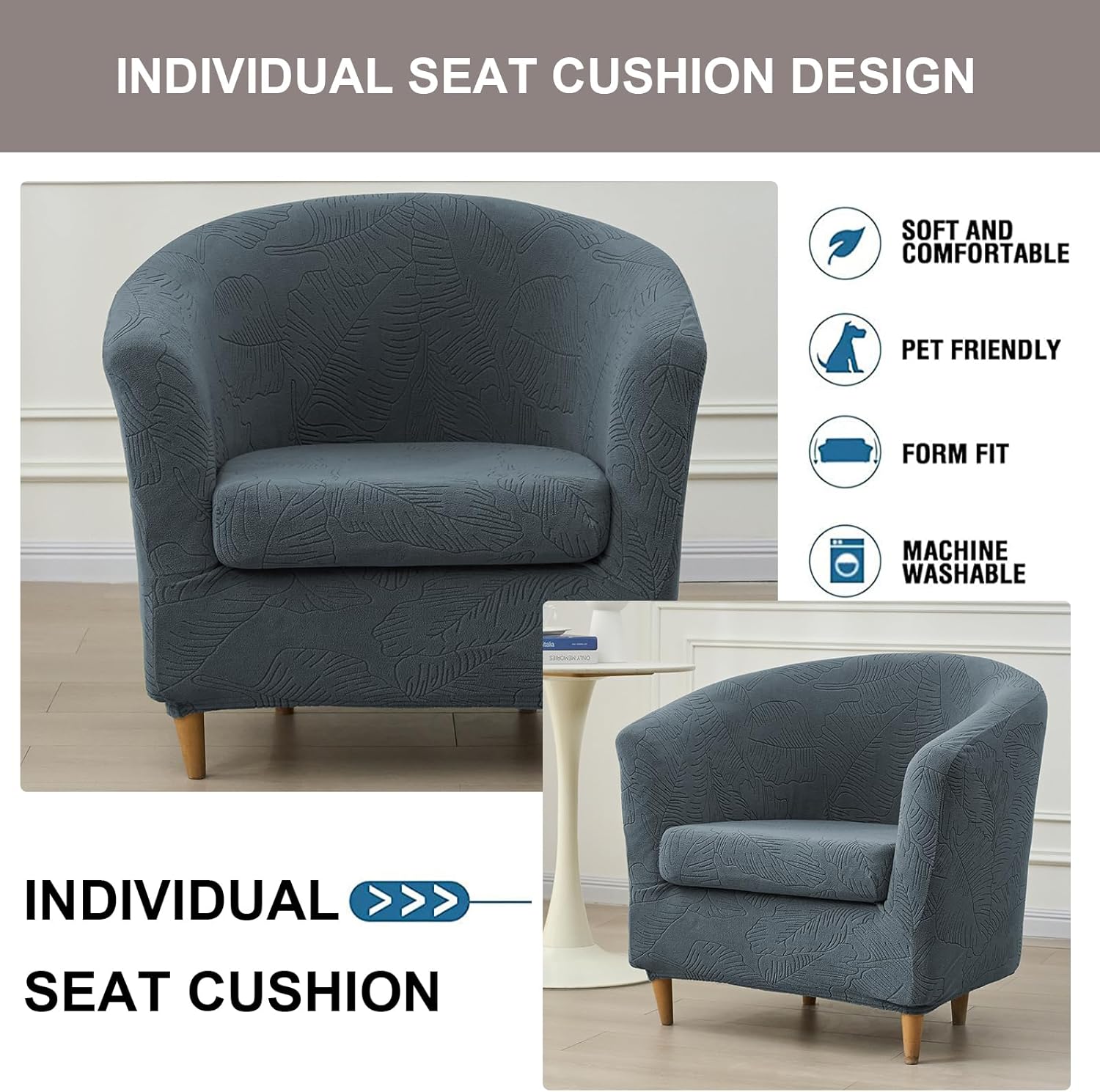 Eco-Ancheng Club Chair Slipcover 2 Piece Stretch Tub Chair SlipcoverArmchair Sofa Cover Jacquard Barrel Chair Covers Furniture Protector Arm Chair Cover for Living Room,10