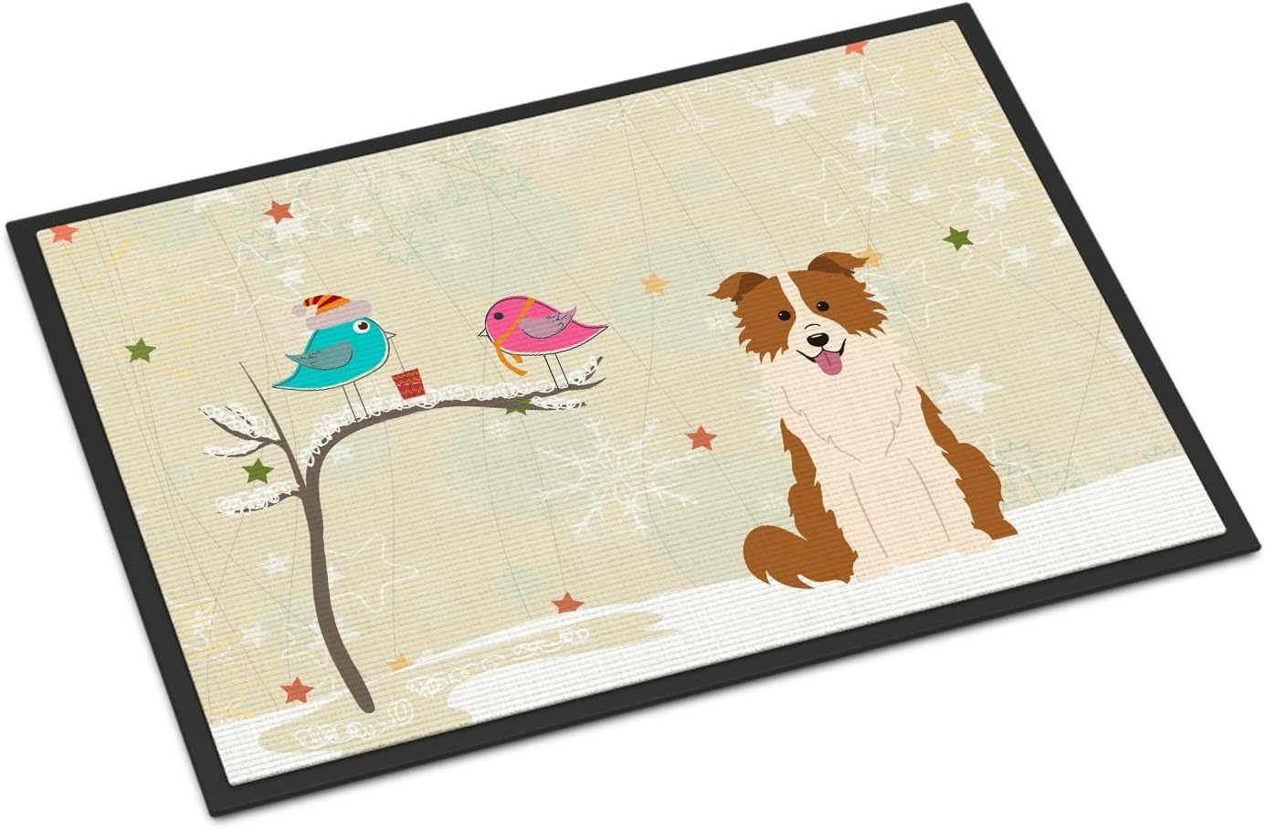 Caroline's Treasures BB2591MAT Between Friends Border Collie - Red and White Doormat 18x27 Front Door Mat Indoor Outdoor Rugs for Entryway, Non Slip Washable Low Pile, 18H X 27W