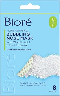 Bioré Pore Refining Bubbling Nose Mask: Glycolic & Hyaluronic Acid Exfoliant, Deep Pore Cleanser, 8 Ct