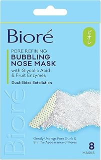 Bioré Pore Refining Bubbling Nose Mask, Glycolic Acid and Hyaluronic Acid Exfoliant for Face, Pore Cleansing Mask, 8 Ct