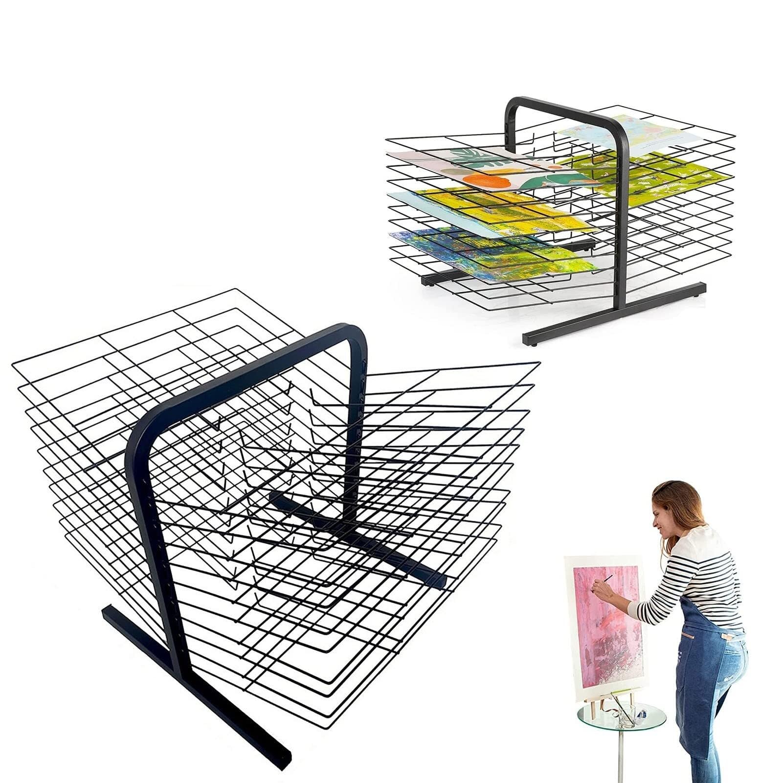 PPXCZZ 20-Layer Tabletop Art Drying Rack, Metal Double-Sided Wire Shelf for Artwork Storage, Classroom & Studio Use