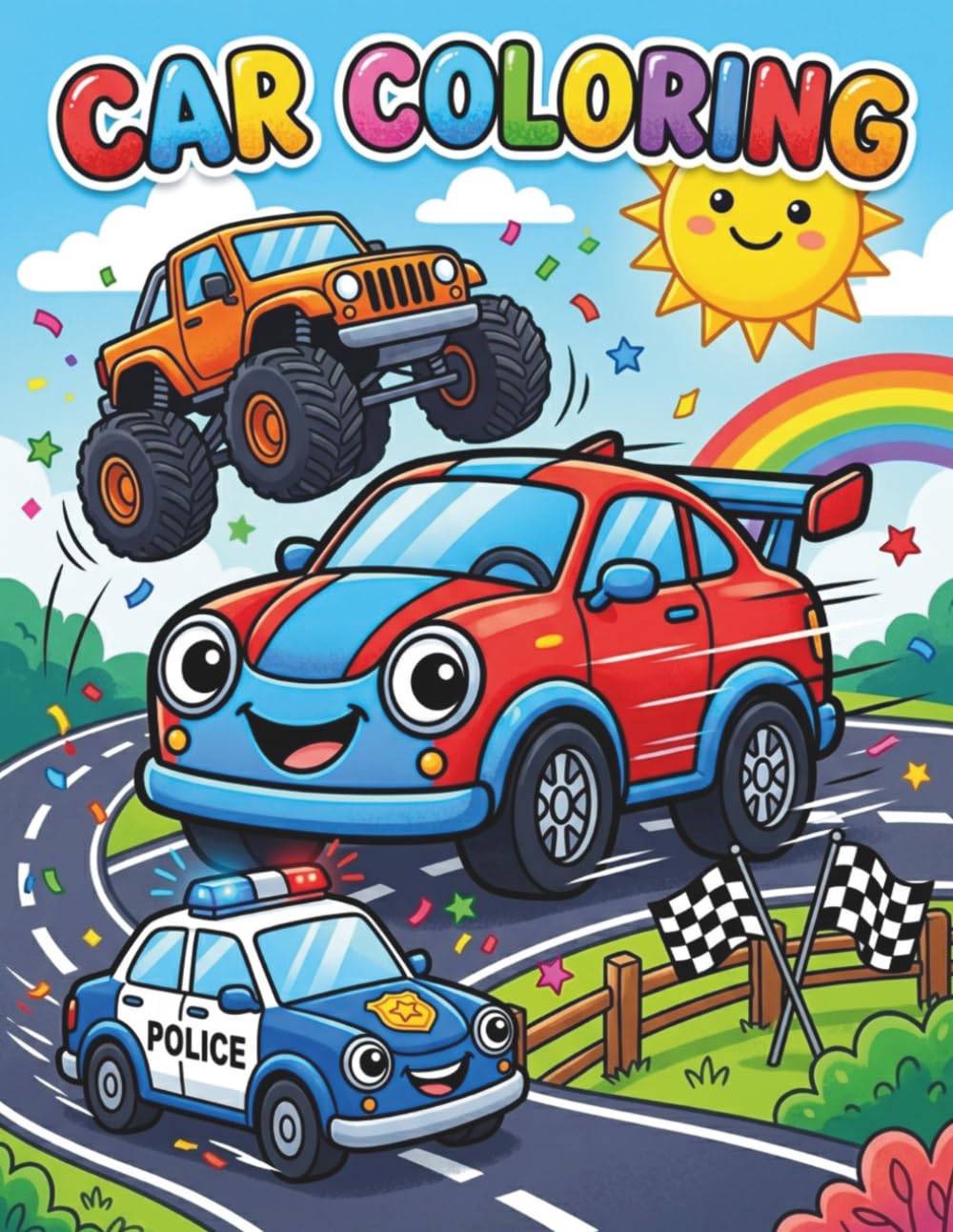 Car Coloring Book for Kids: 40 Fun and Easy Pages Featuring Race Cars, Trucks, Police Cars, and Road Adventures for Ages 4–8