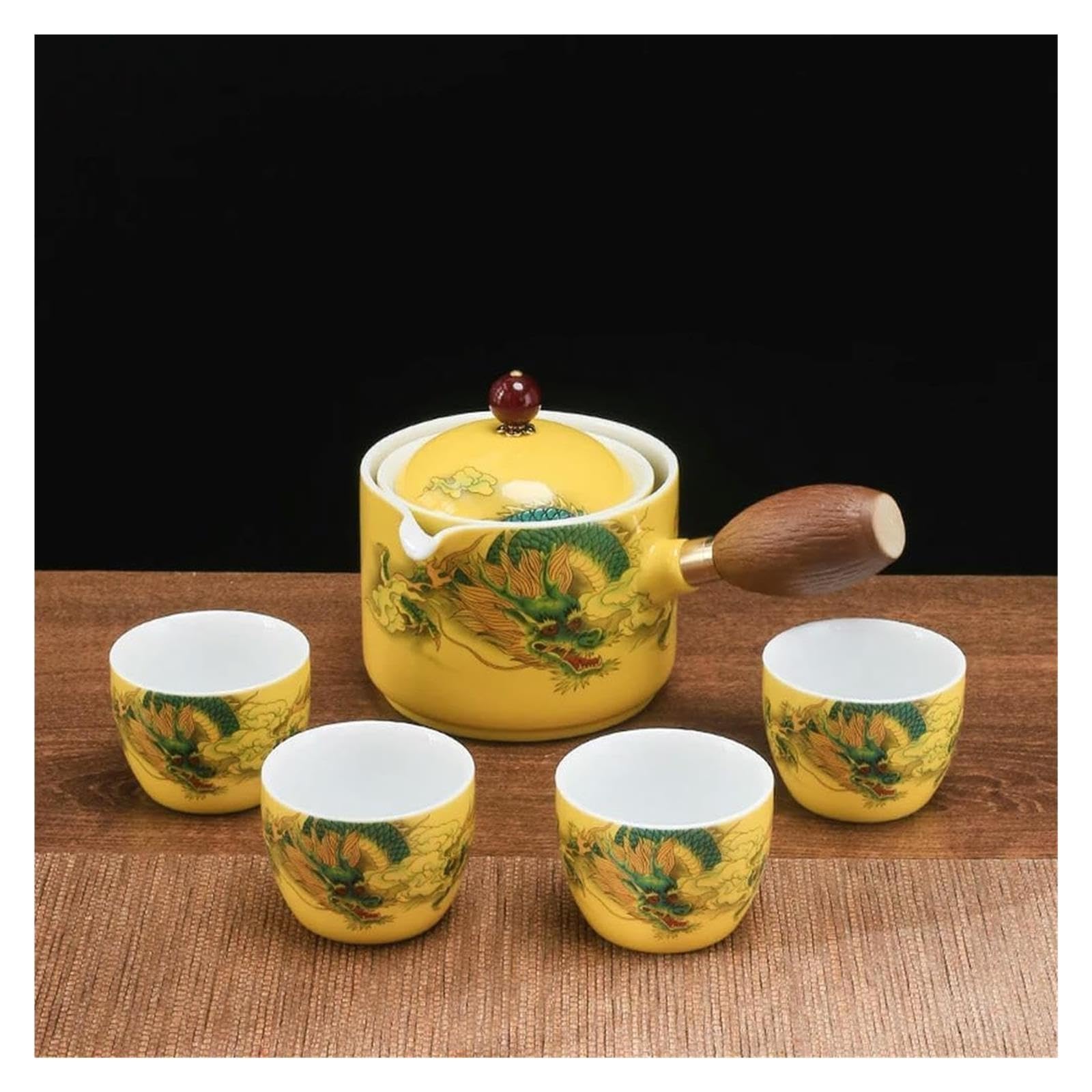 Ceramiczny zestaw do herbaty na 4 filiżanki z przezroczystym szkliwem