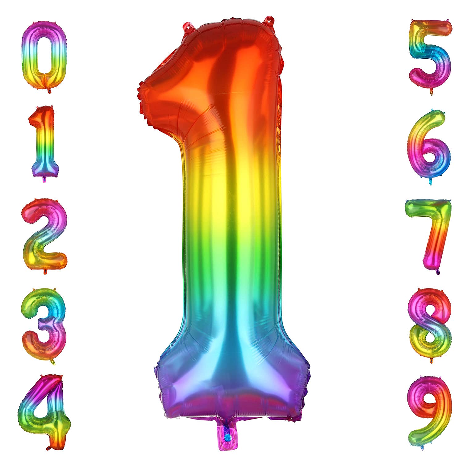 40 Inch Large Rainbow Number 1 Mylar Balloon Helium Foil Balloons Big Baby Birthday Party Decorations Supplies Colorful