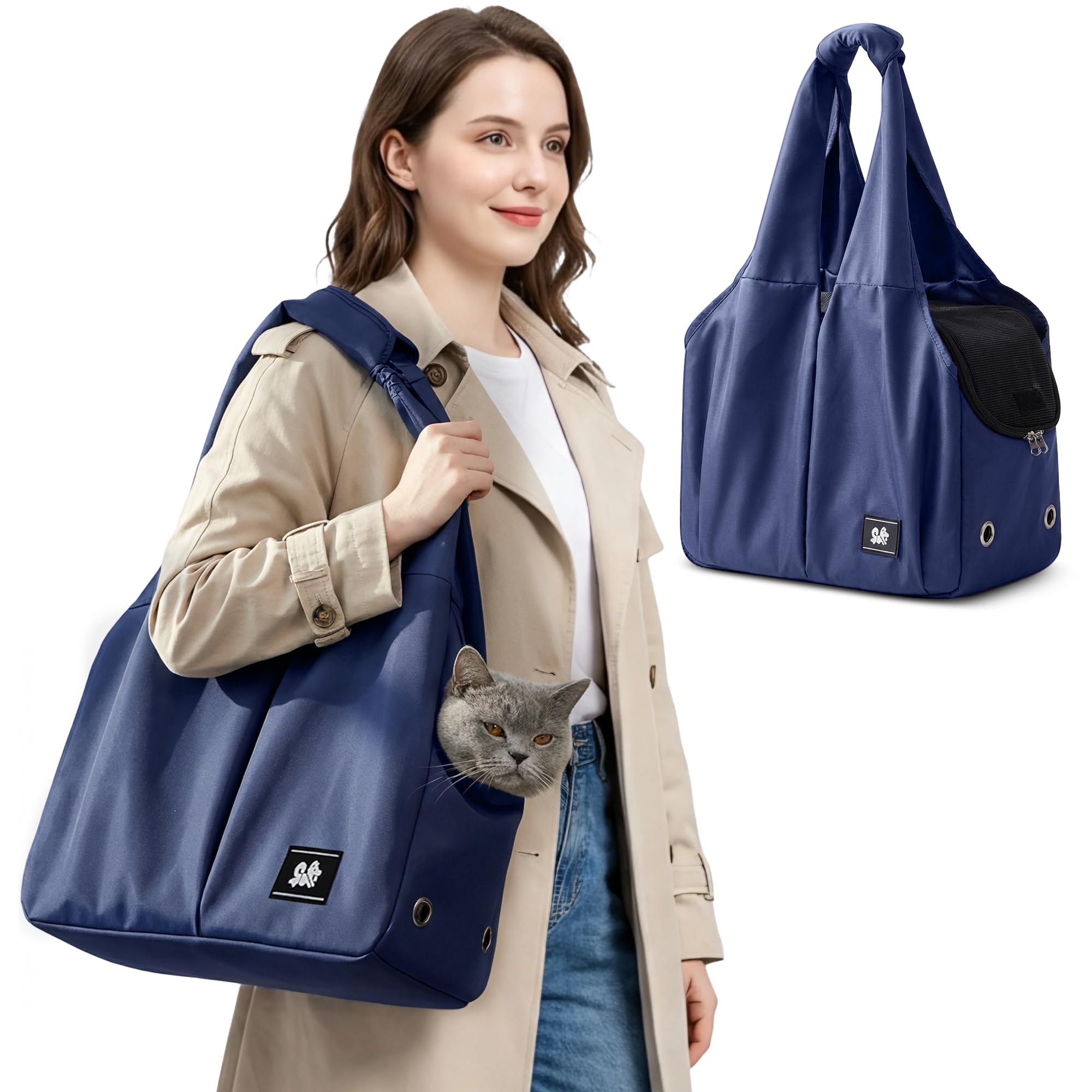 ALLSOPETS Hundetasche für Kleine Hunde, Leichte Atmungsaktive Haustiertasche, Bequeme Katzentragetasche mit Leinenhaken für Reisen, Outdoor und Camping (Marineblau)