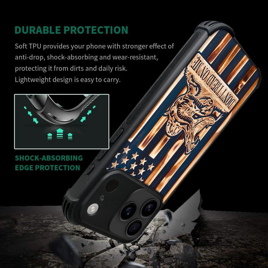case for iPhone 17 Pro Max,Compatible with Magsafe,All-Round Protection Shockproof Anti-Scratches TPU Case Cover-Dont Tread On Me Wood Grain American Flag - Image 4