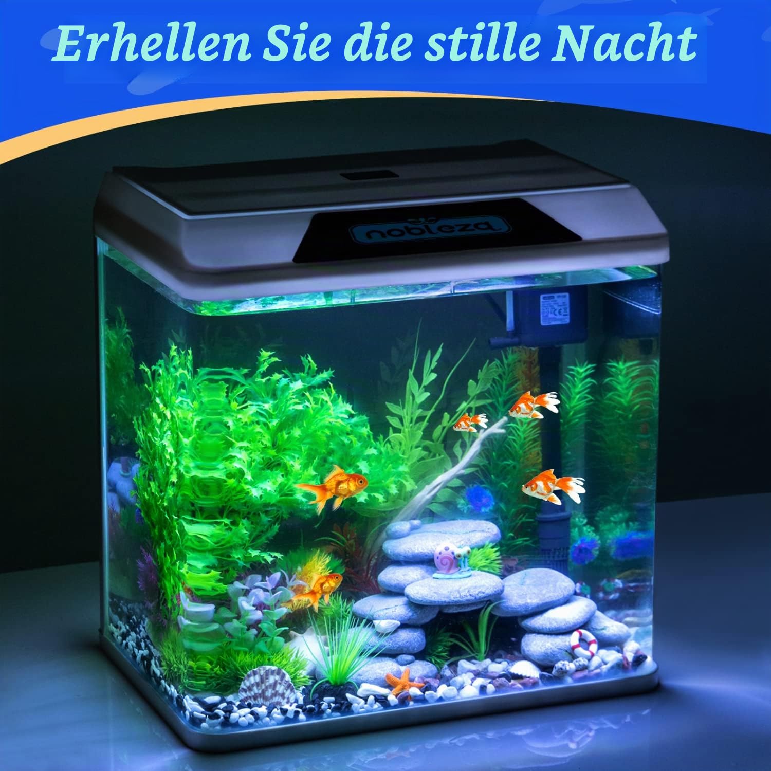 Nobleza Glas 30L Mini Aquarium Komplettset mit LED-Beleuchtung und Filtersystem, Weiß