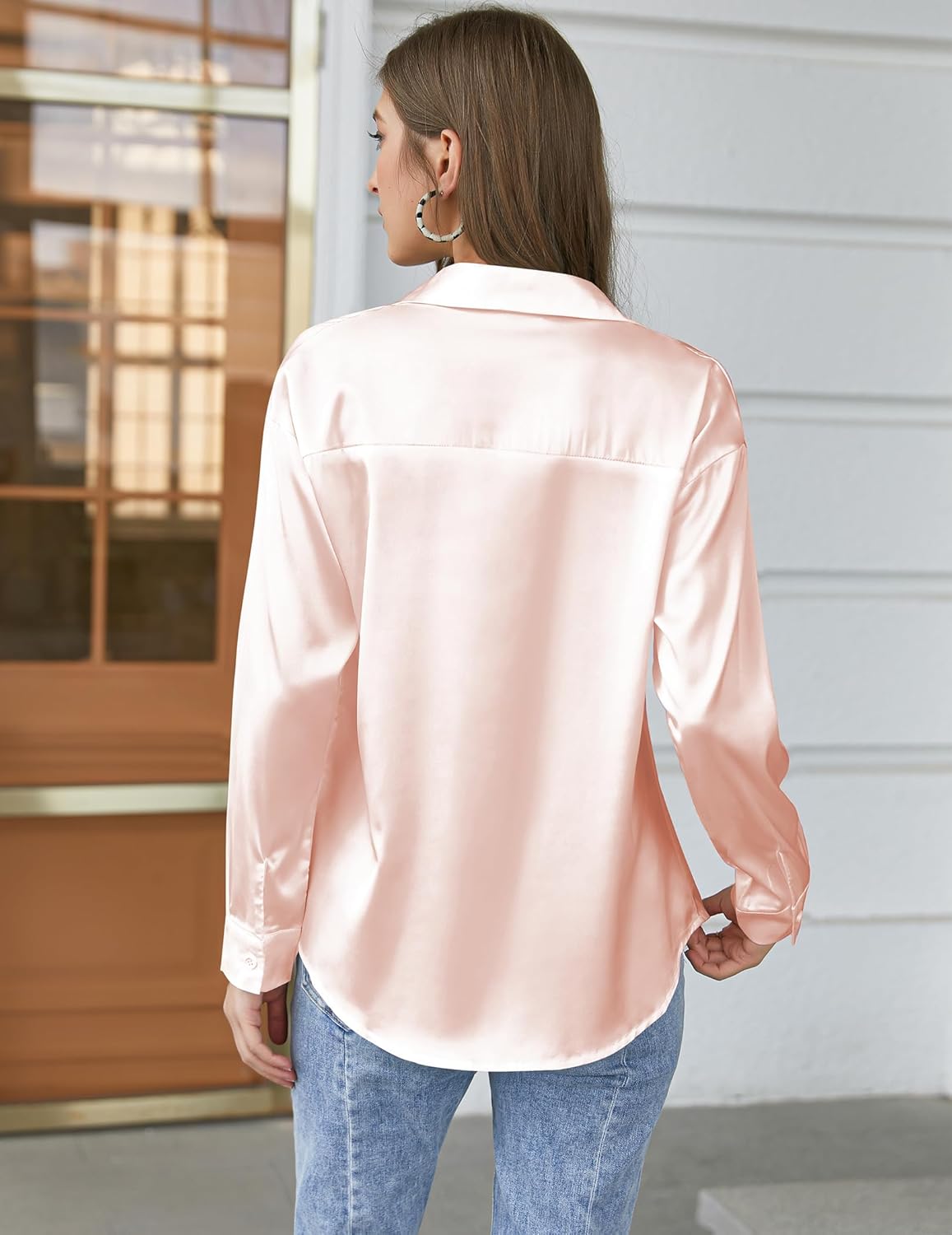 Chigant Women's Blouse Satin Silk Shirts Button Down Shirts Casual Loose Long Sleeve Office Work Tunic Tops - Image 5