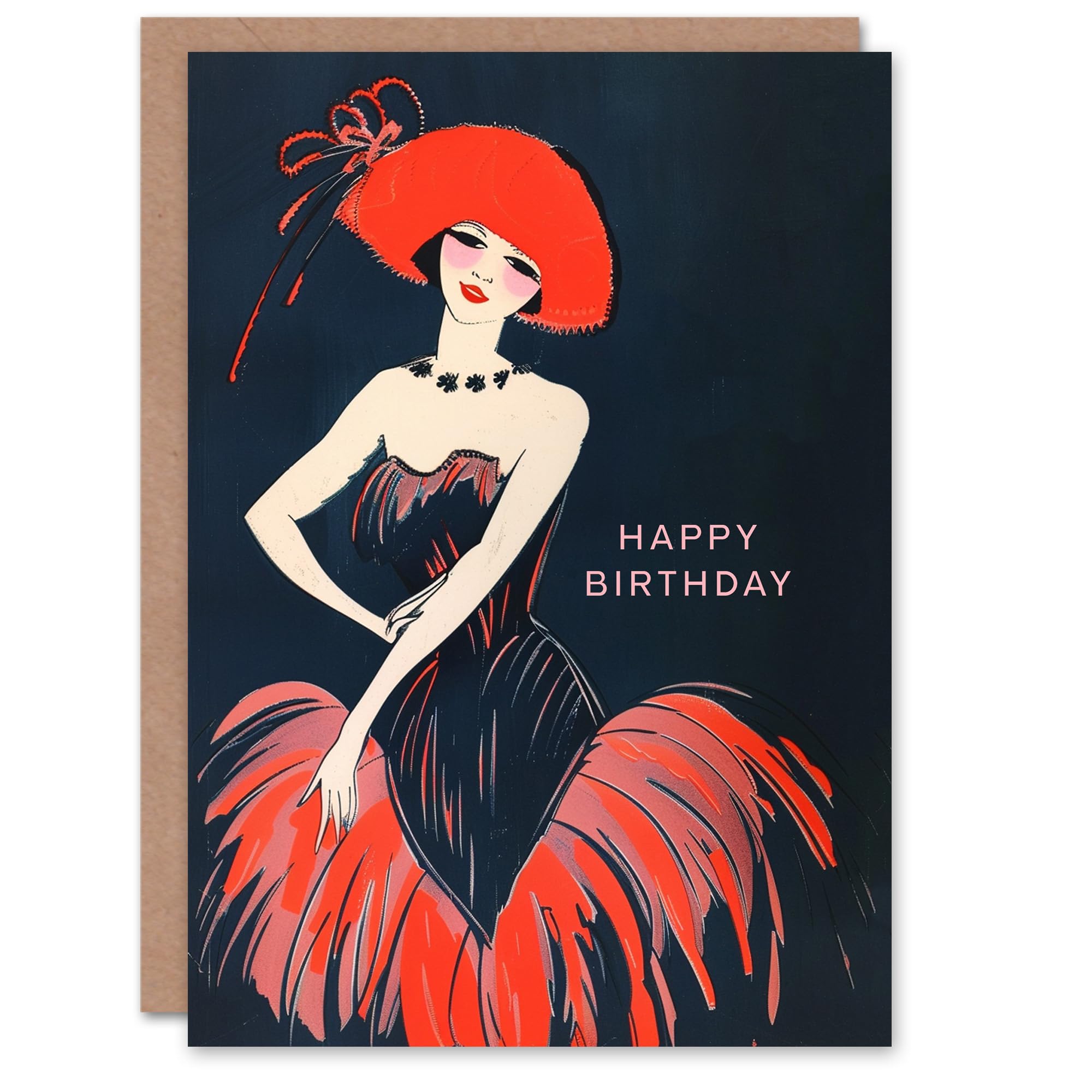 Artery8 Birthday Card 1920's Showgirl Illustration For Her Gran Sister Niece Daughter Wife Woman Greeting Card