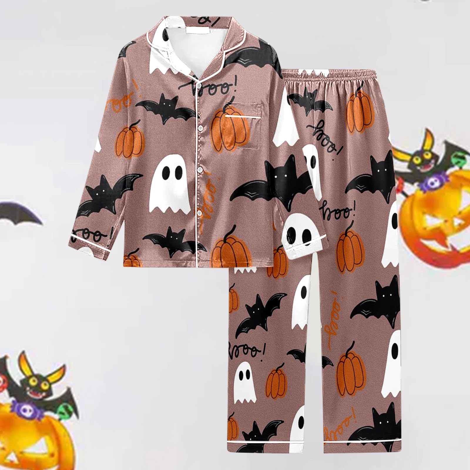 Pigiama Raso Donna - Set con Stampa di Halloween da Donna Comodo per Le Feste