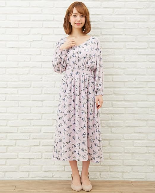 Amazon Co Jp イング Ingni ウエストレースup花柄 ワンピース 1181 ラベンダー M 服 ファッション小物