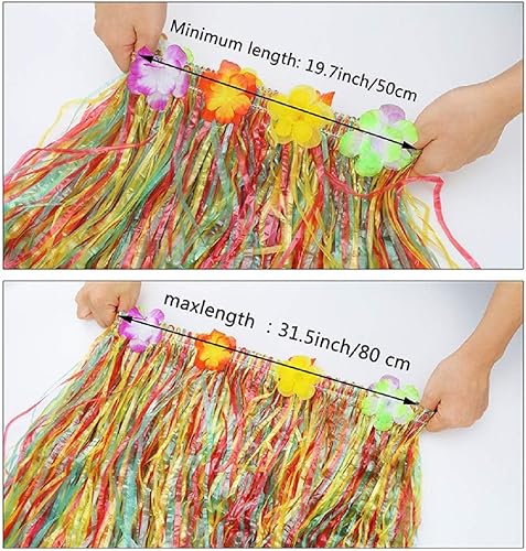 Miniatura 4 de Falda hawaiana de hierba de bailarina hula hawaiana, colorida, tropical, Luau, flor, Leis, diadema, collares, pulseras, suministros para fiestas