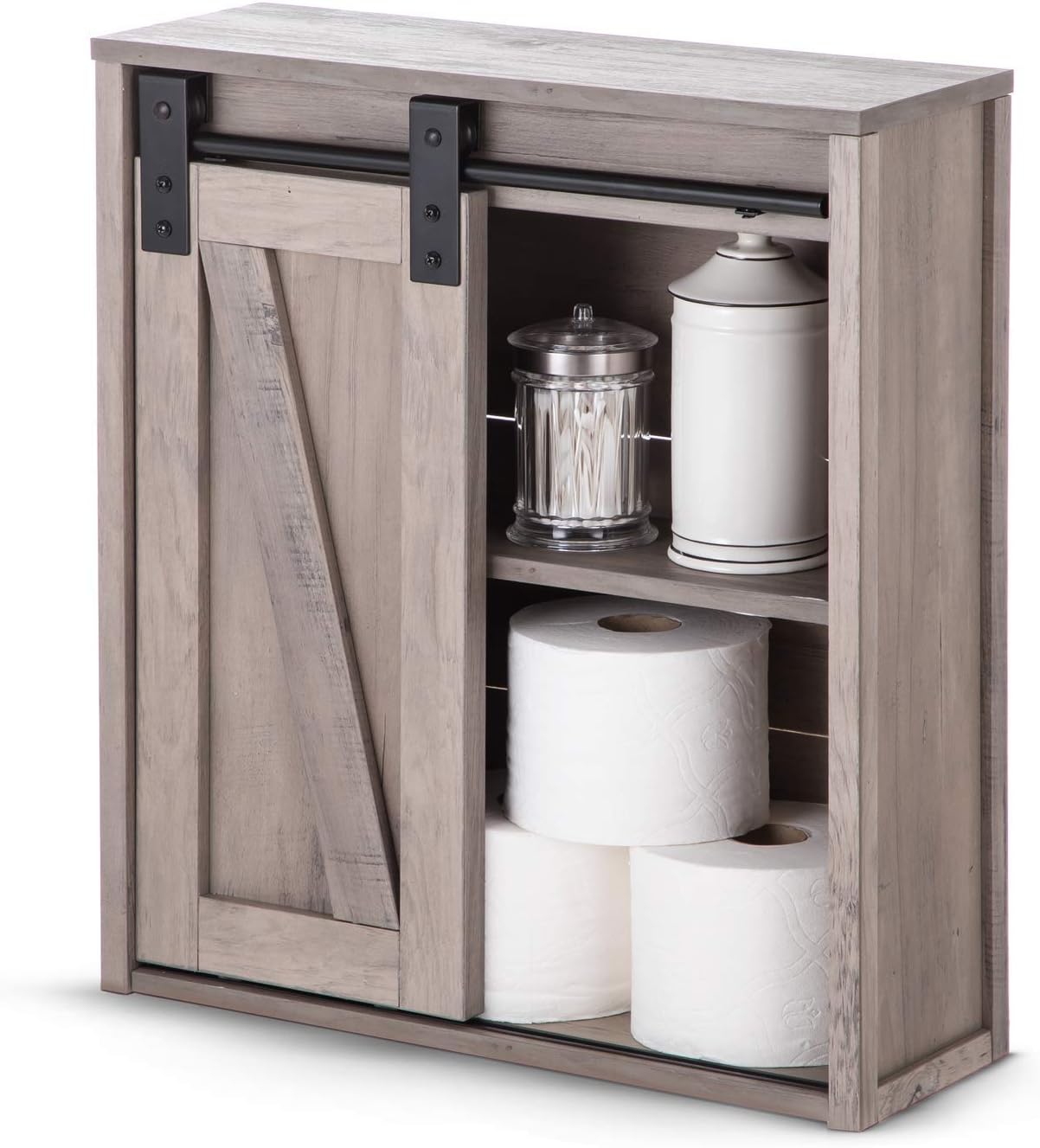 Flash Deals - 80% OFF Landia Home Bathroom Wall Cabinet - Farmhouse Designed Organization with Sliding Barn Door