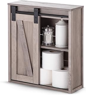 Landia Home Bathroom Wall Cabinet - Storage and Organization with Sliding Barn Door