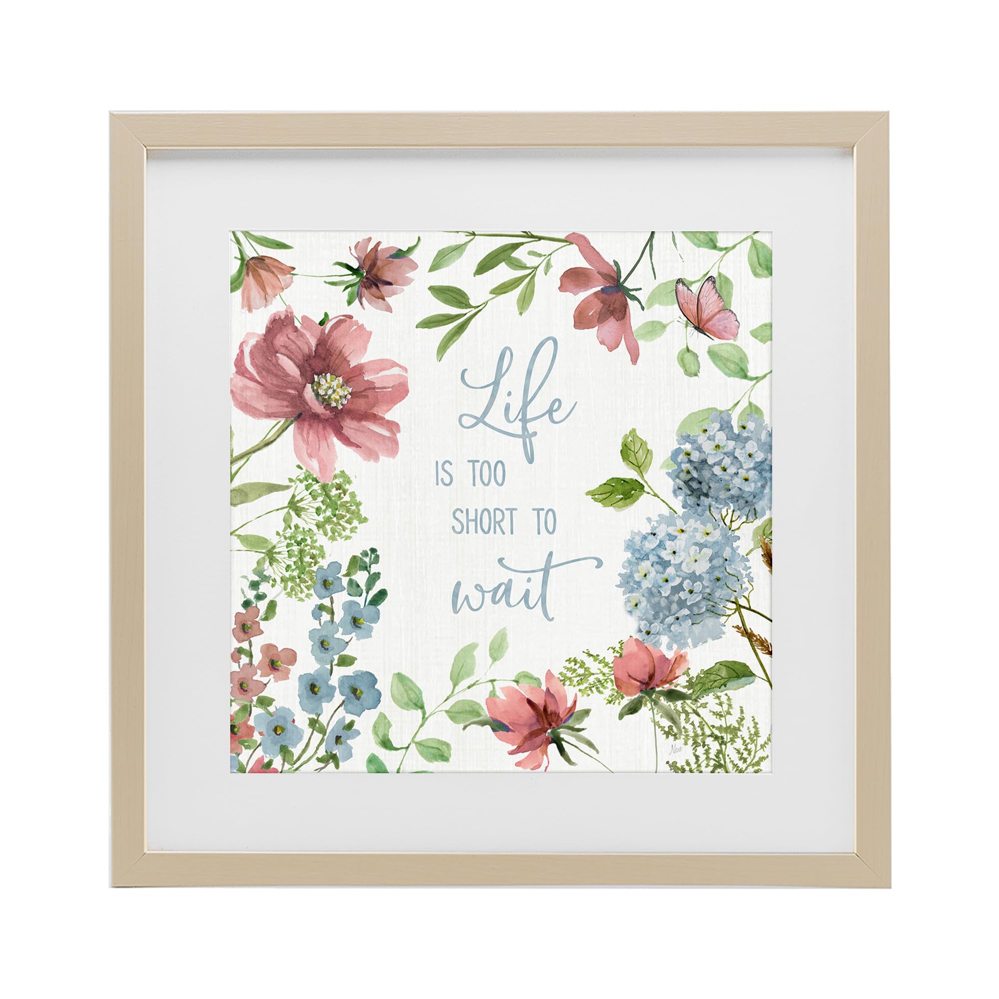 Stupell Industries 'Too Short To Wait', Framed Print Under Glass, Brown, 16 x 16 Inches, Easy to Hang and Sturdy, Made in USA, by Nan