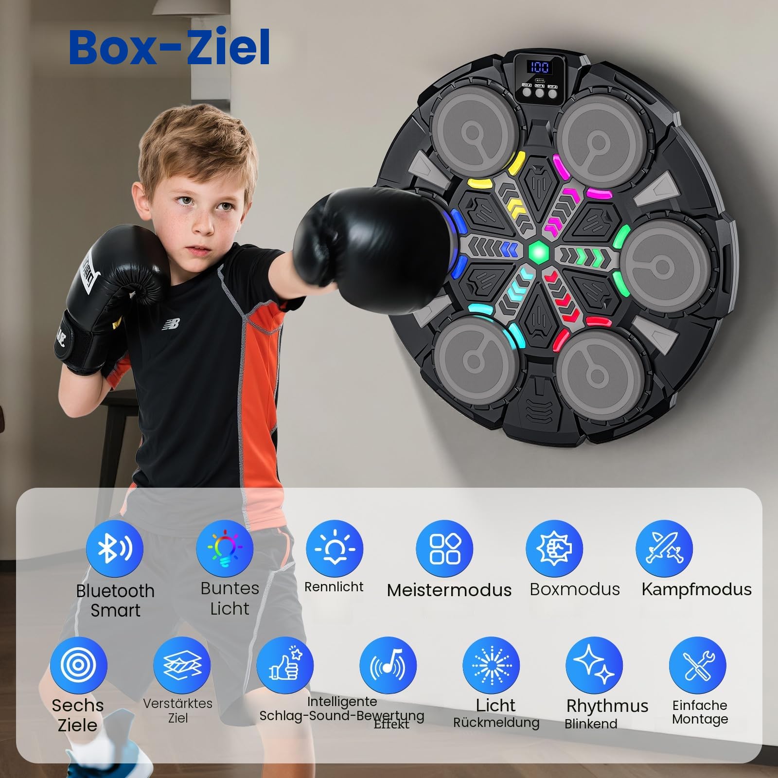 IERAKOR Music Boxing Machine, 2025 Neu Boxmaschine mit Musik mit Boxhandschuhen, LED-Farblichter, Bluetooth, 5 Einstellbare Geschwindigkeiten, Mehrere Modi und Automatische Zählung, für Kinder