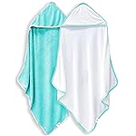 BAMBOO QUEEN 2 Pack Baby Bath Towel - Rayon Made from Bamboo, Ultra Absorbent - Ultra Soft Hooded Towels for Kids - X Large Size for 0-7 Yrs (White and Malachite, 37.5 x 37.5 Inch)