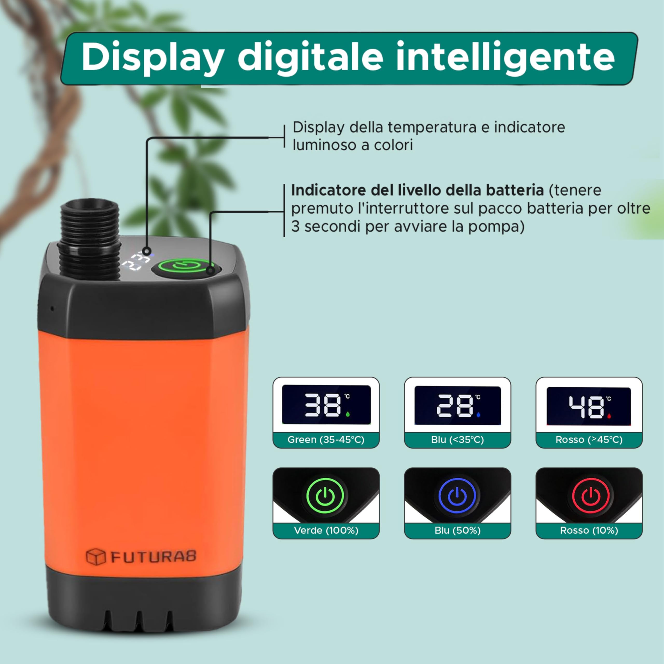 Doccia Portatile Ricaricabile, Doccia da Campeggio, Doccia Esterna per Camper Van Auto e Giardino, Pompa a Batteria 6000 mAh, Tubo 2 m, 3 modalità di Pressione, Display Digitale Temperatura