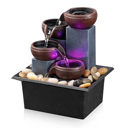 Tabletop Fountain 4 Level Small Waterfall Fountain Indoor Relaxing Water