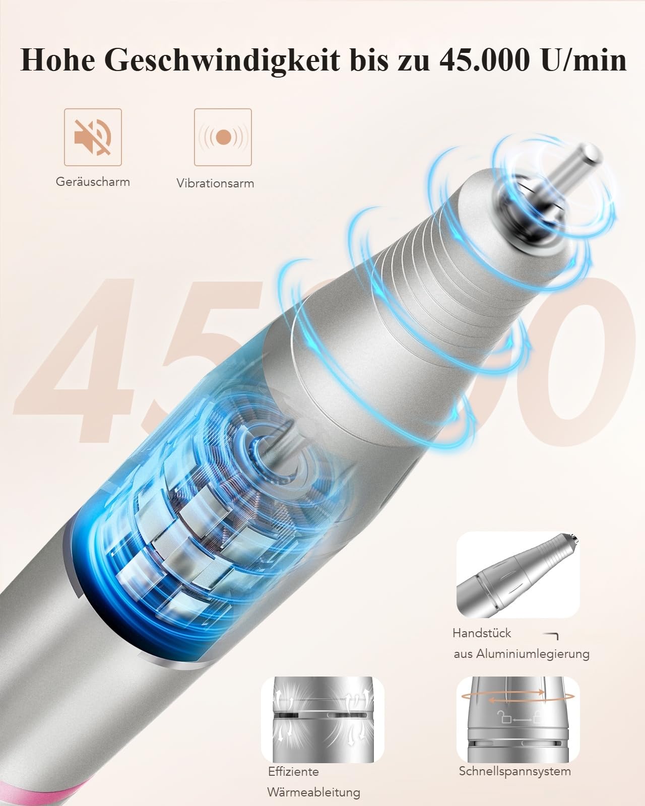 Nagelfräser 45.000 U/min Elektrische Nagelfeile mit LCD Fußpedal Maniküre
