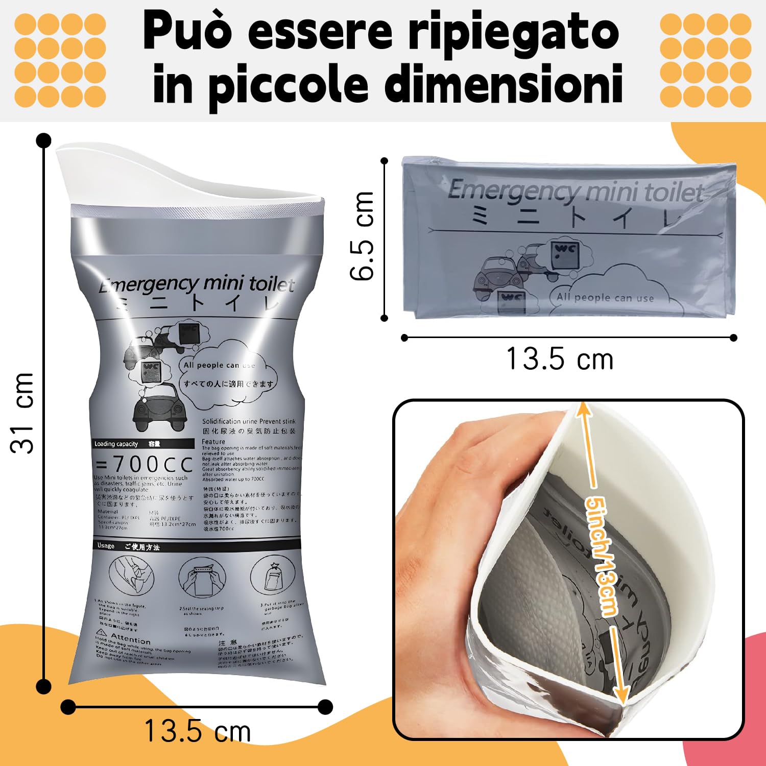 12 pezzi Sacco Urina 700ml,Borse Confezioni Toilette,Disposable Urine Bag,Sacchetti Vomito da Viaggio,Orinatoi Pipì WC Borse per Campeggio,Toilette da Viaggio per Donne,WC Portatile per Uomini