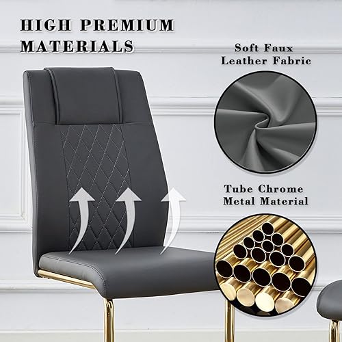 Miniatura 5 de Baysitone Juego de 4 sillas de comedor modernas, sillas de comedor con asiento acolchado de piel sintética y respaldo alto de grano cruzado, sillas