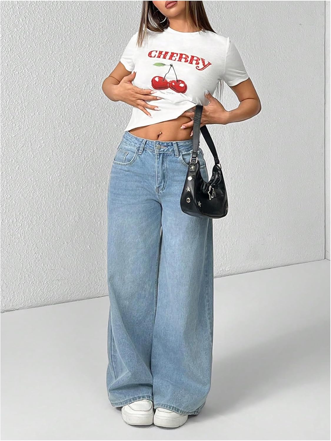 Women's Y2K Graphic Tees Cherry Print Crew Neck Short Sleeve T Shirt Summer Tight Tops - Image 5